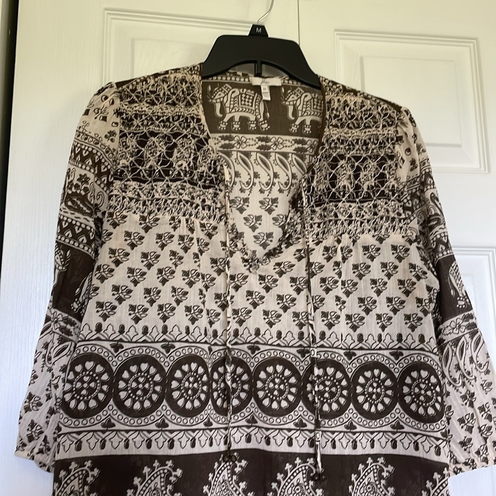 Joie Sz M India/Middle Eastern print3/4 sleeve tunic lightweight sheer elephant